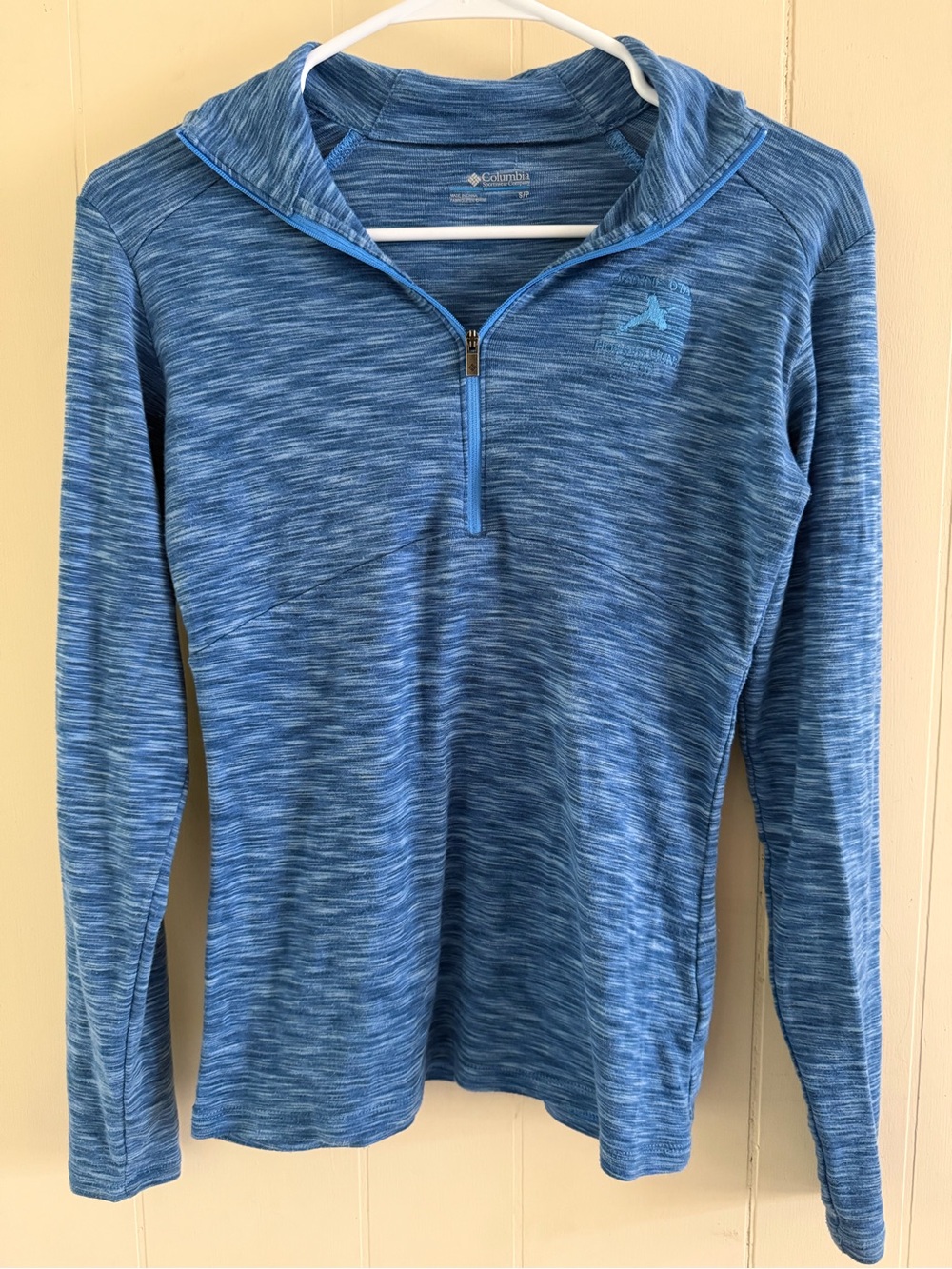 Columbia Women’s Blue Quarter Zip Pullover with Minnesota Horse and Hunt Logo